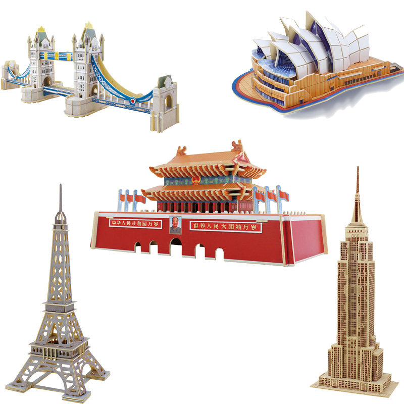 Ruo State three-dimensional ancient building model puzzle diy wooden assembly model Children's assembly educational toys