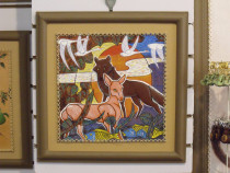 Mongolian characteristic crafts Mongolian cowhide painting art decorative painting leather handmade 51*51cm