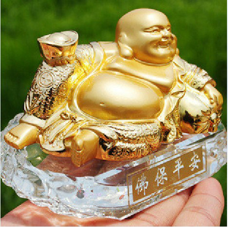 汽车摆件弥勒佛保平安 香水座佛高档水晶摆件合金弥勒佛车载车饰