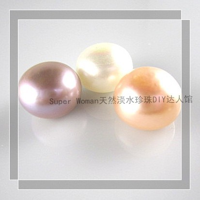 DIY14-14.5mm Freshwater Natural Pearl Half Hole Loose Bead Flat Round Bead Micro Flawless Naked Bead Platinum Purple