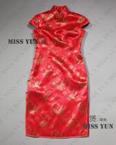 Spring and autumn bride red golden phoenix tail flower brocade wedding fashion improved skirt toast back dress handmade cheongsam