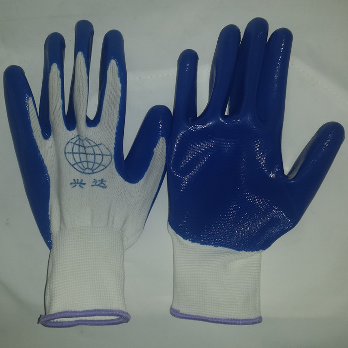 Xingda thirteen-needle nylon impregnated nitrile latex white yarn orchid nitrile labor insurance gloves wear-resistant oil-resistant soft