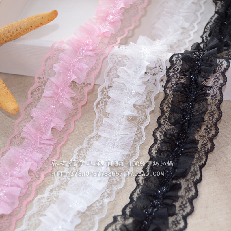 5CM double - layer folds white black pink lace lace DIY handmade headdress accessories clothing accessories