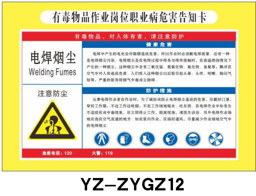Occupational hazard informs the card full set of ID cards to do electrical welding soot safety health hazard identification cards