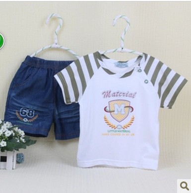 包邮小富兰克夏装纯棉婴儿童短袖两件套装 男宝宝衣服夏装0189