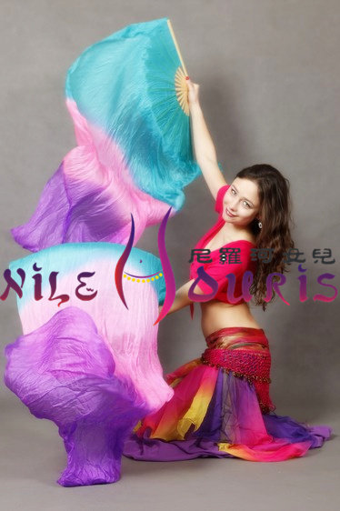 Neilos Open Cabin Price Belly Dance Real Silk Fan Lake Dance Fan Lake Blue Pink Purple 1 5m * 0 9m