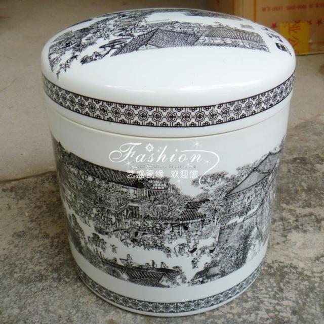 Special price ashes Cinerary Porcelain Ashes Pot Jingdezhen Ceramic Bone Ash Box Funeral casket Tomb Sweeping over River Map