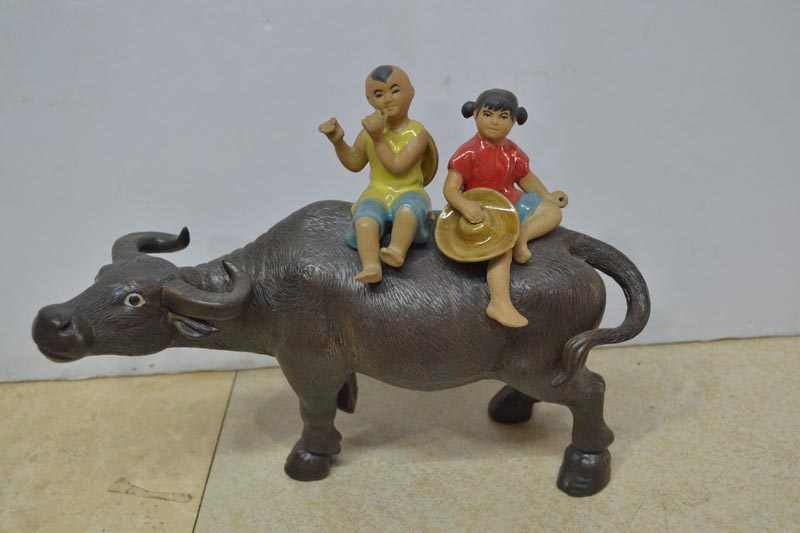 置物　童子牧牛　石 置物 童子牧牛 石