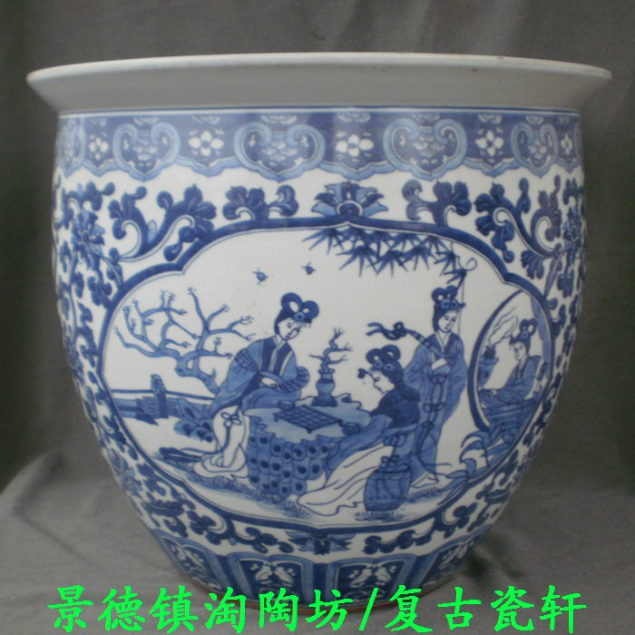 Jingdezhen Cultural Revolution porcelain factory goods 70s Chai kilns fired old Qing flower hopper square figure big cylinder bag old