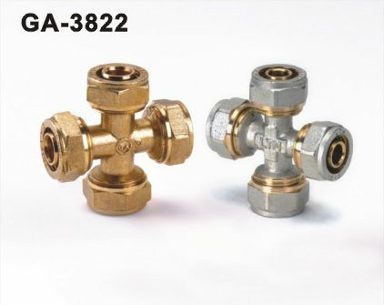 Qiji Brand aluminum plastic pipe copper joint 16 aluminum plastic pipe cross four - way copper four - way joint 1620 card sets