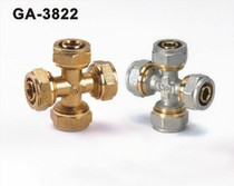Qiai brand Aluminum plastic pipe copper joint 16 Aluminum plastic pipe cross four-way copper four-way joint 1620 Card set four-way