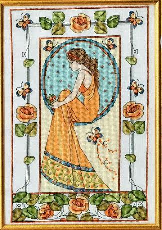 ●Hu Lili cross stitch ●DMC kit rose woman with 3D 5D precision printed cloth