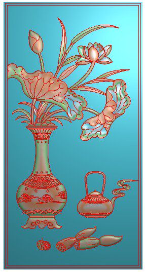 Bogu Flower Bird Bookcase Door Panel Door Panel Vase Lotus Lotus Computer Fine Sculpture Plot Embossed engraving Grey Plot material