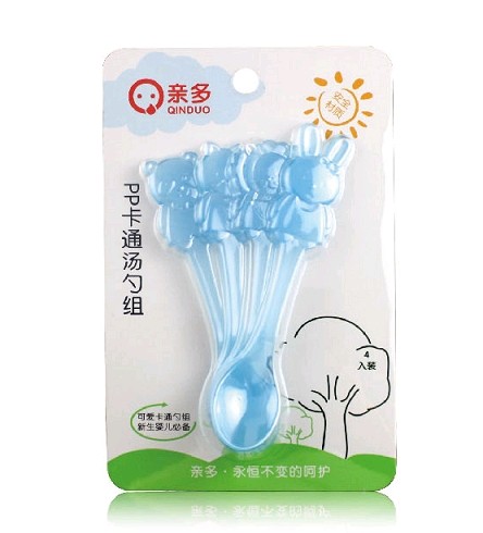 正品香港亲多 婴儿产品4只装卡通可爱 PP卡通汤勺组QD2410