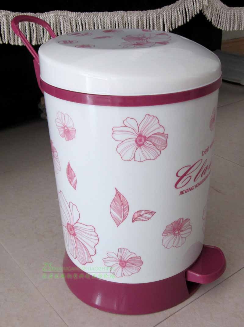 Plastic Foot Sanitary Bucket With Buffer Down Back Clamshell Round Living Room Kitchen Trash Can