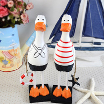 Nordic log wood carving crafts creative home ornaments Mediterranean style navy couple duck 47