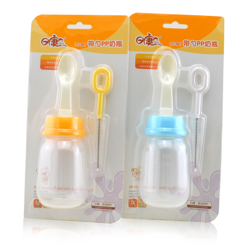 日康RK-3039带勺PP奶瓶(小号) 120毫升米糊瓶 软头勺 满额包邮