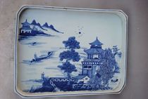 Qing Kangxi blue and white export porcelain landscape pattern square plate