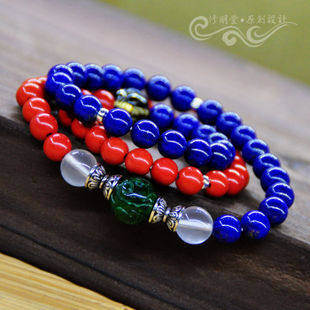 修明堂 原创佛缘 女款三圈5A帝王青金石 正品朱砂 水晶翡翠 手链