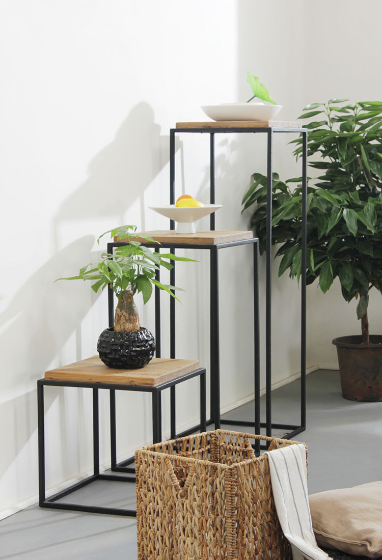 Simple modern wrought iron storage rack floor solid wood flower rack bonsai rack multi-layer balcony storage green dill plant rack set