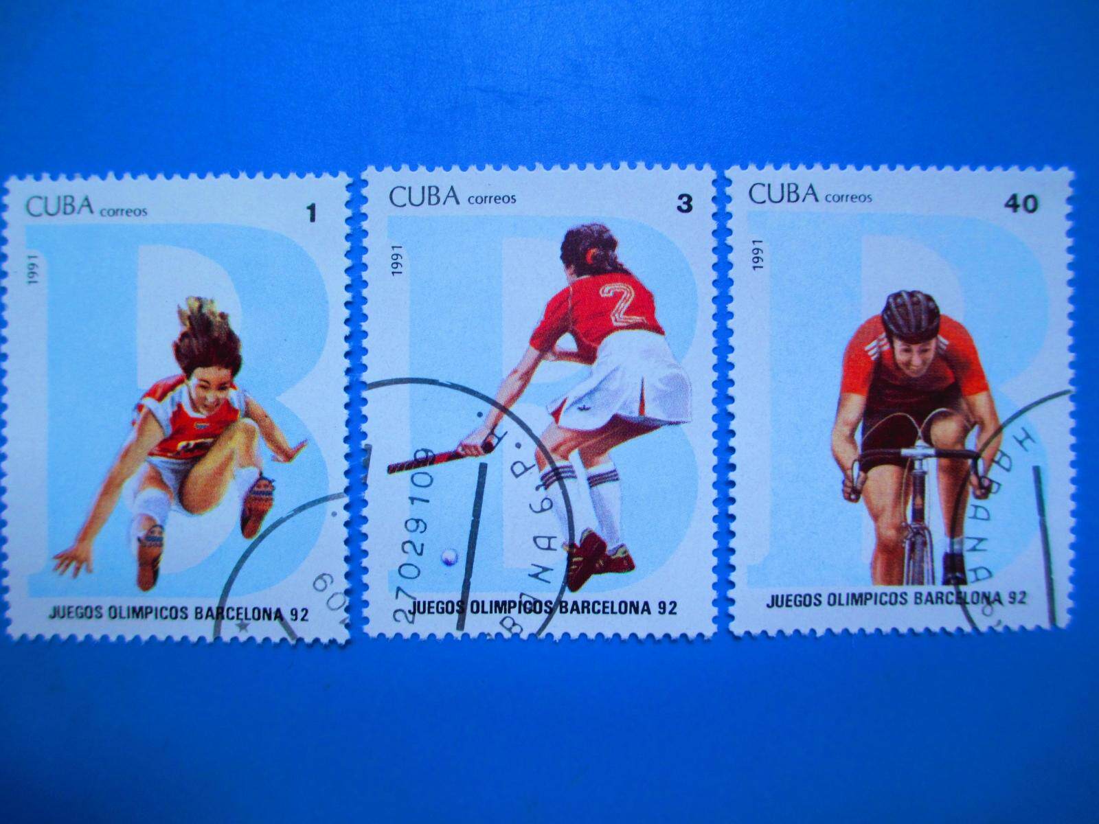 Cuba 1991's 25th Olympic Games cover 3 different jumps of field hockey and bikes