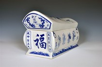 Blue and white long coffin Ceramic coffin Coffin urn Urn Urn Urn Urn Golden urn