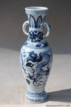Yuan blue and white to positive cloud dragon pattern elephant ear bottle