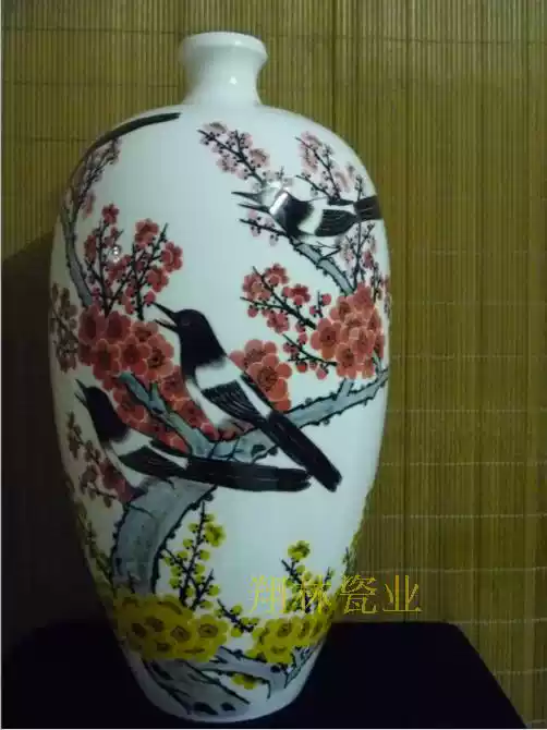 醴陵群力老瓷器--釉下彩25cm花瓶，蓝色双凤底款，90年代生产-淘宝
