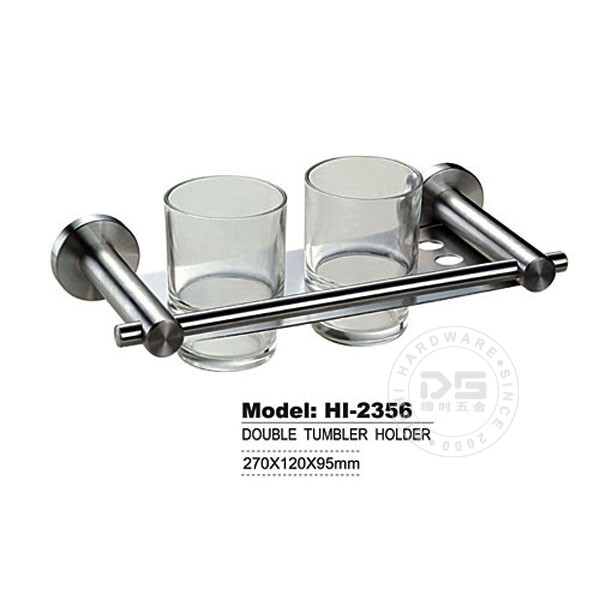 (MUNZER) stainless steel brushed bathroom toothbrush holder double mouthwash cup double cup holder HI-2356B