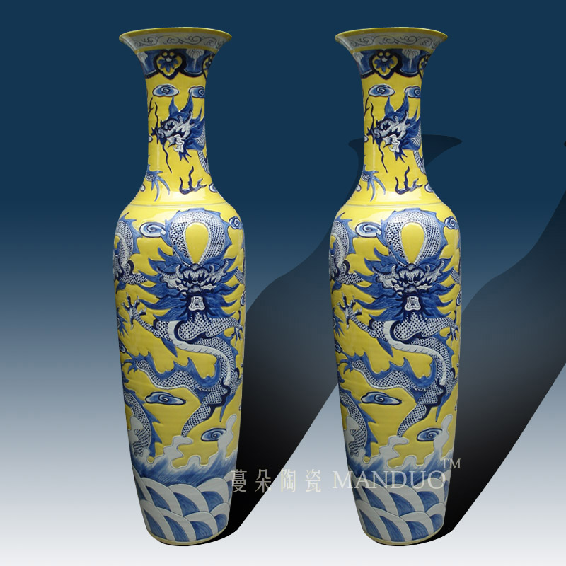Jingdezhen blue and white, yellow dragon air 1.8 meters & ndash; 3 meters high landing big vase elegant high - grade large vase