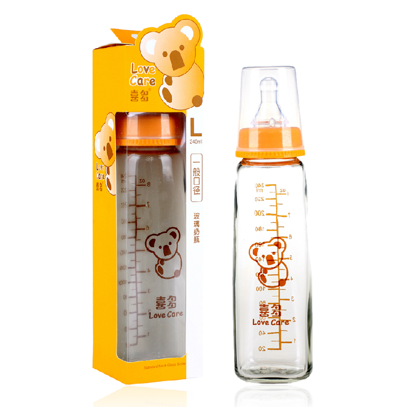喜多婴儿耐高温标准口径方型玻璃奶瓶 S120ml L240ml