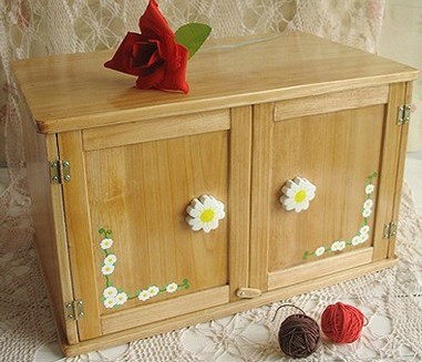 Log wood painted daisies cross embroidery cabinet four layers