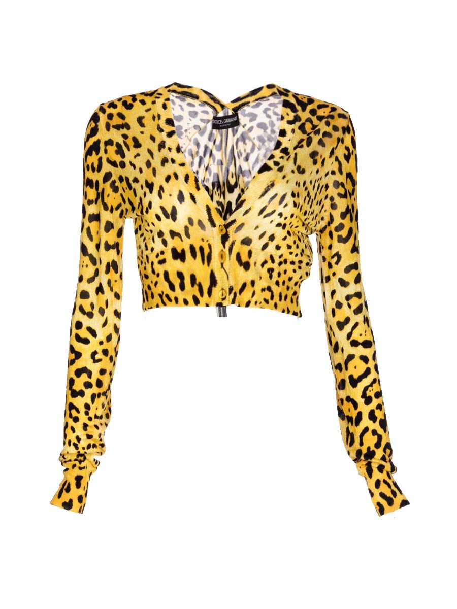 Dolce&Gabbana 橘黄色豹纹短款开襟上衣