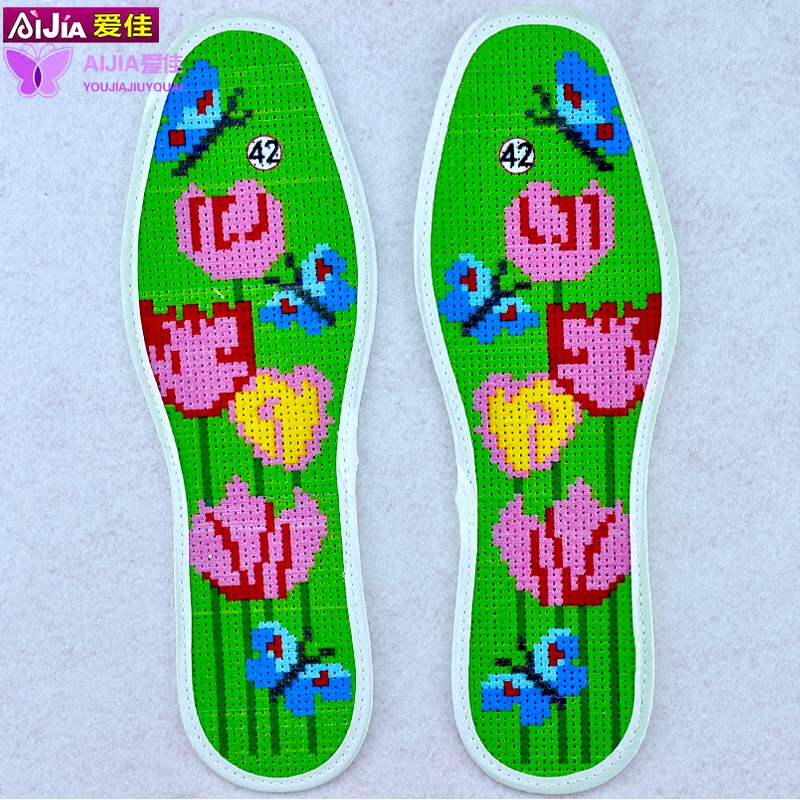 Precision embroidered full cotton embroidery cross embroidered insole pinhole semi-finished product handmade male and female deodorant suction insole