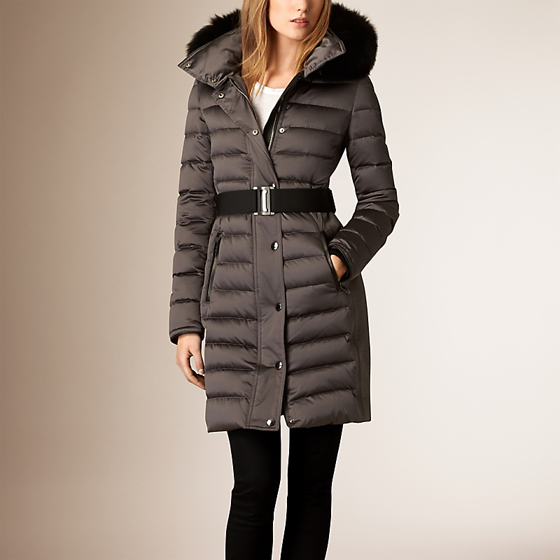 BURBERRY/博柏利皮草饰边连衣帽缎面羽绒服 40067771