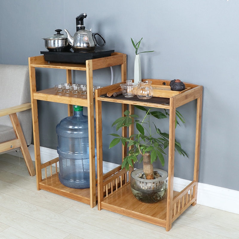 Mobile tea water rack storage rack Solid wood living room small tea ...