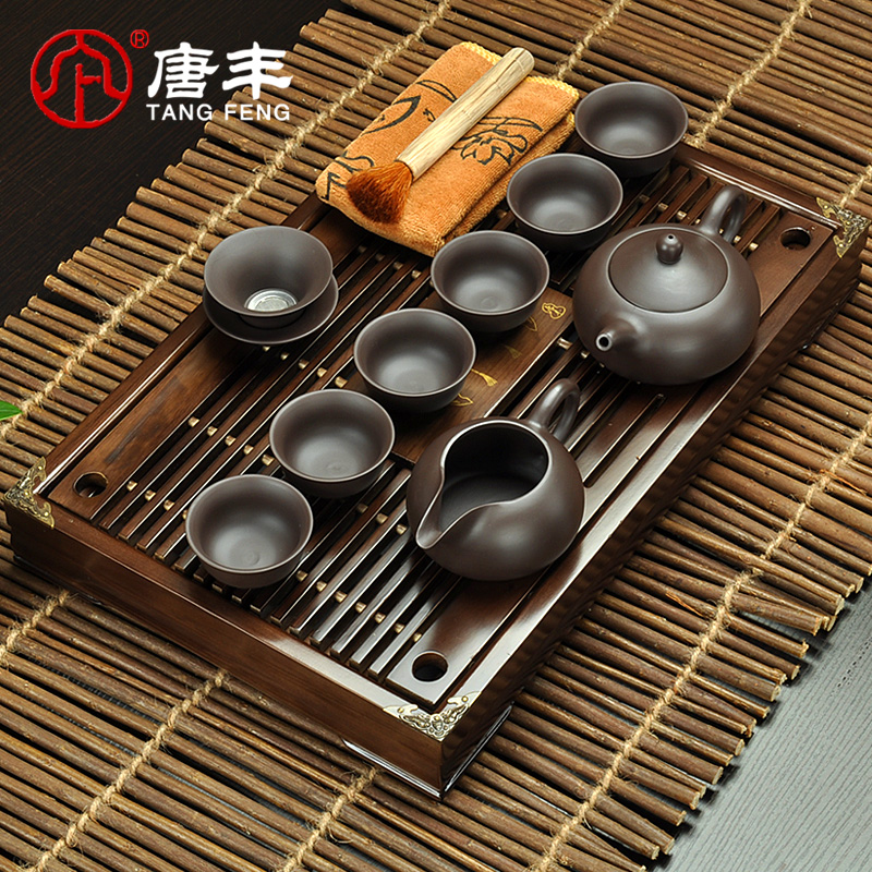 Tang Feng a complete set of tea sets undressed ore purple sand tea set kembat kung fu tea tray was suit the teapot tea cups