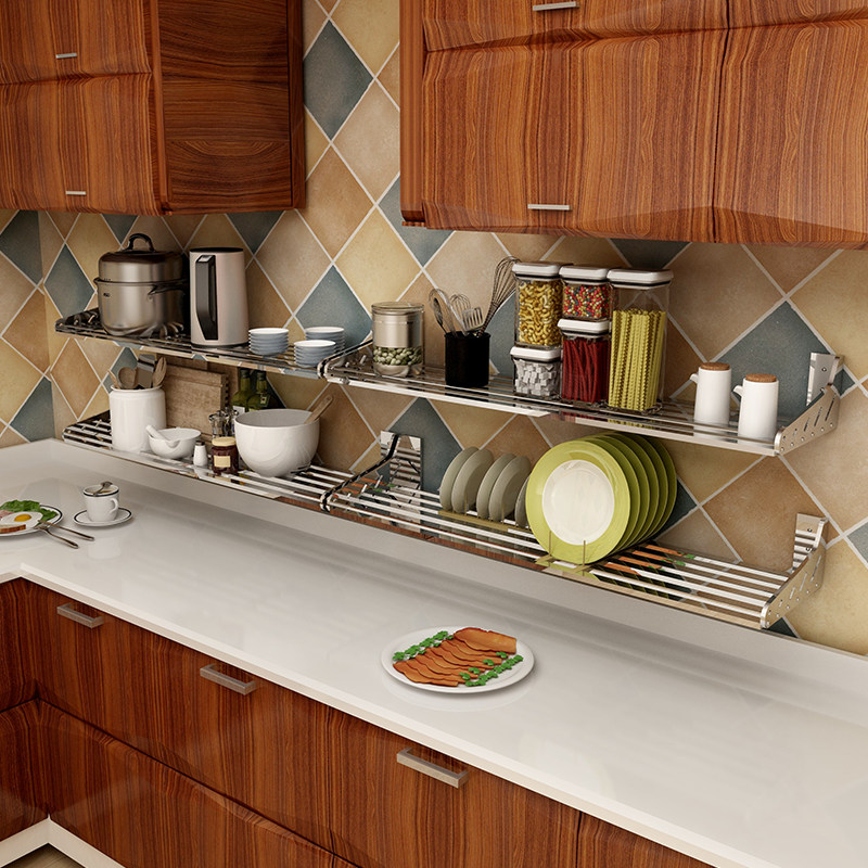 304 Stainless Steel Kitchen Shelving Wall Wall-mounted Wall Containing Oven Microwave Oven Rice Cooker layer Shelf Seasoning Tank Shelf