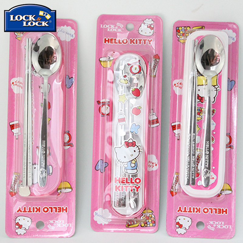Lock & Lock HELLO KT BEBE Children's Cartoon Stainless Steel Cutlery Fork Spoon Chopsticks Set LKT006