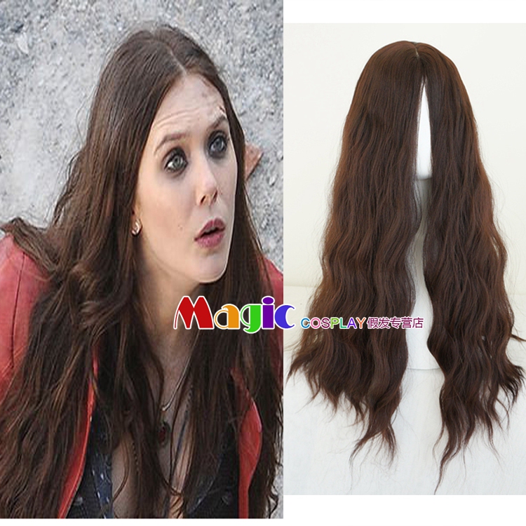 Avengers Scarlet Witch Crimson Witch Cosplay Wig Linen/Dark Brown 2-Color Middle-Parted Long Curly Hair