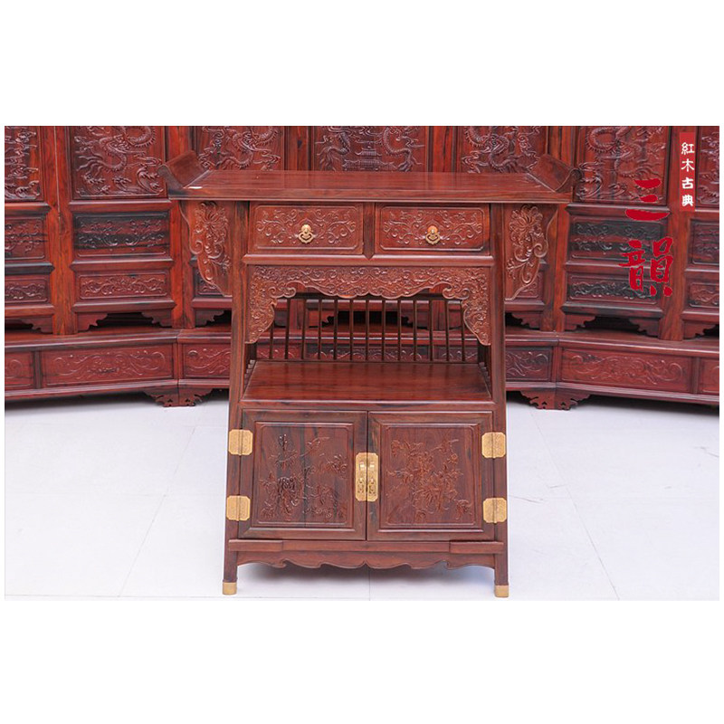 Lao red and sour branches Furniture red wood teething case with yellow sandalwood case solid wood II joint closet for table side cabinets-Taobao