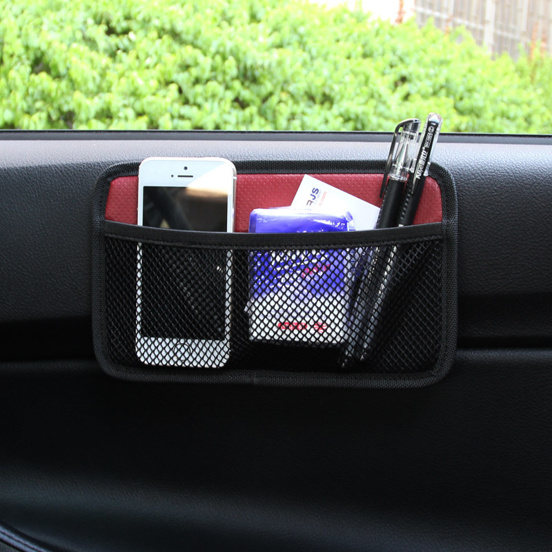 摩丝娃娃汽车置物袋黏贴式卡通可爱车载手机袋车用零钱杂物收纳袋