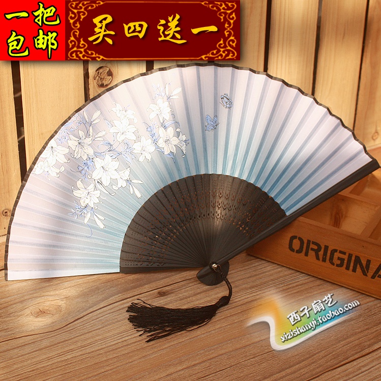 Send fan box fan Hand-painted Female Fan Pink Craft Fan Gift Fan Genuine Silk Fan for Wedding Celebration Red