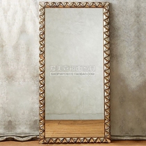 American countryside wall-mounted dressing goggles European-style antique gold floor mirror-place full body mirror cloakroom fitting mirror custom-made