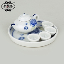 Funeral porcelain tea set teapot teacup teatray burial third phase 60 days sacrificial supplies Qingming shroud urn