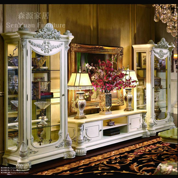European TV cabinet combination Solid wood TV cabinet Floor cabinet French carved single door double door wine cabinet Living room combination cabinet