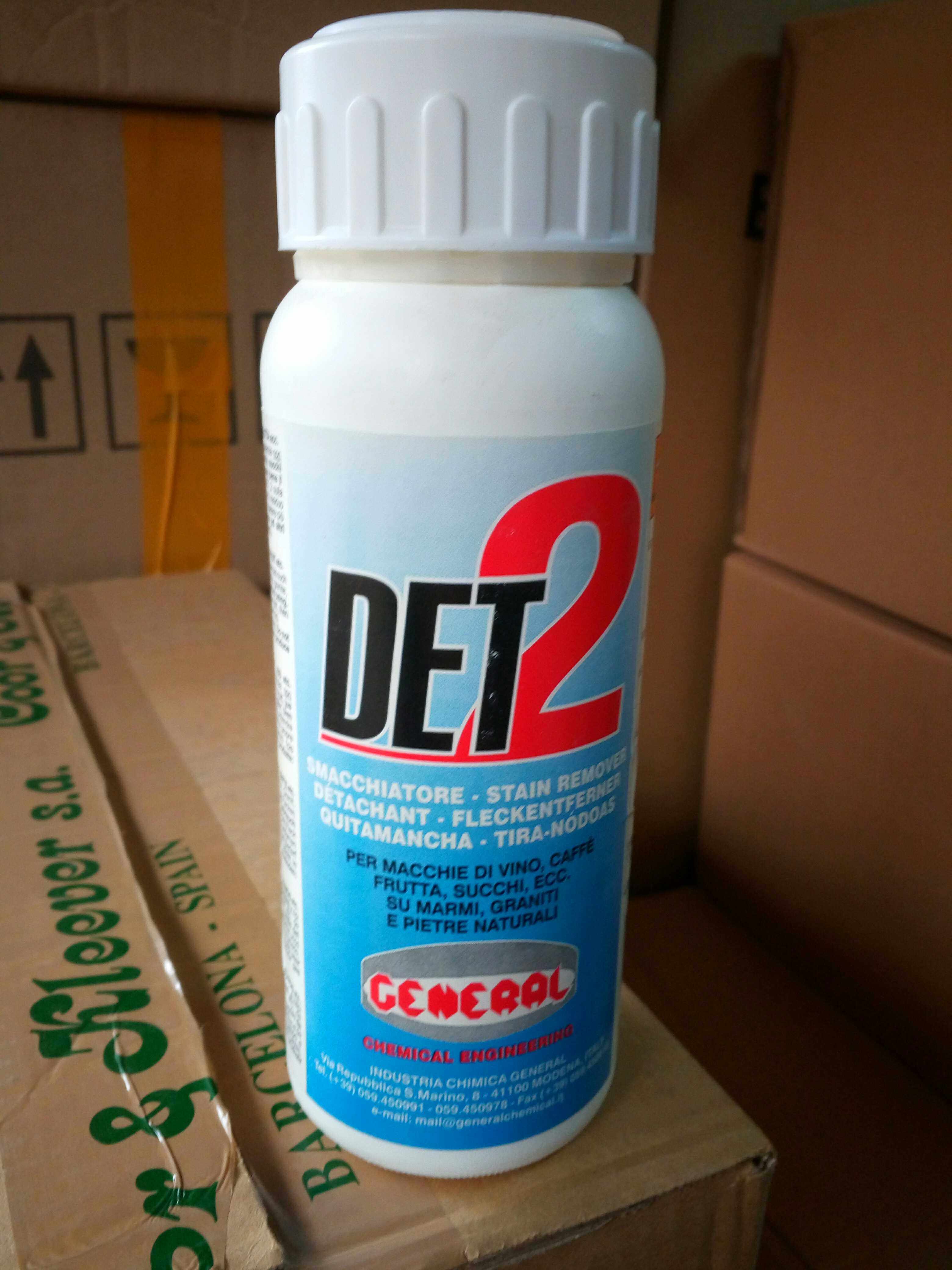 DET2 removes food stains such as tobacco stains, wine stains, coffee stains, juice stains, etc. Suitable for marble, granite and ceramics
