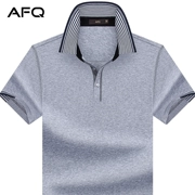 AFQ của nam giới kinh doanh trung niên mercerized bông ve áo ngắn tay t-shirt để tăng chất béo lỏng rắn màu nửa tay polo áo sơ mi