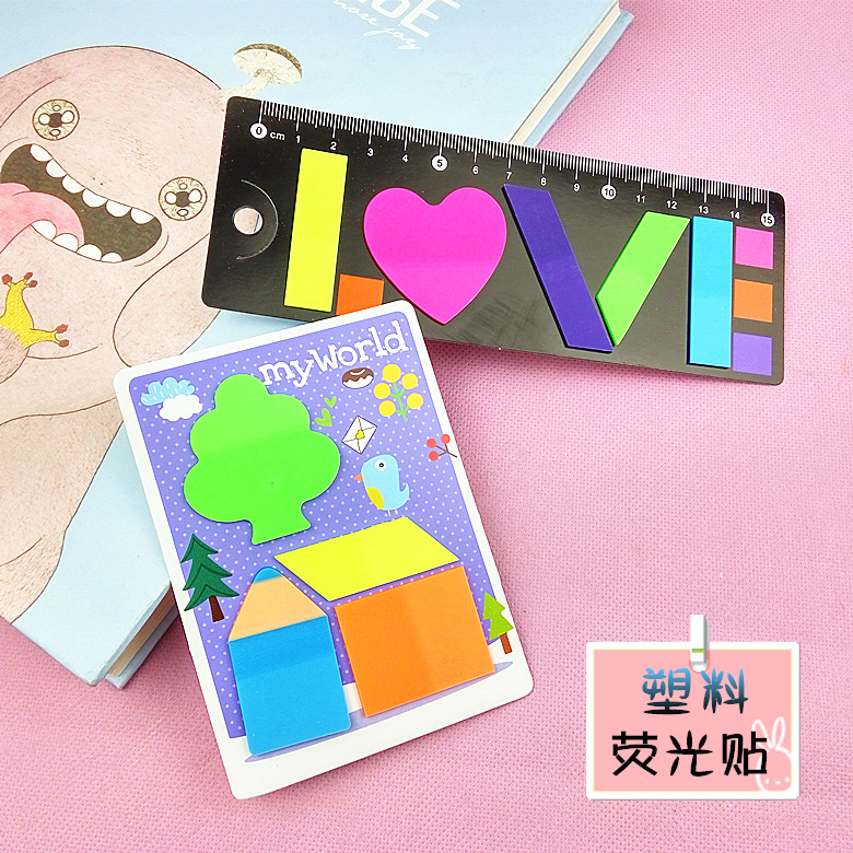 Creative Styling Multi-Color Fluorescent Instructions Stick Plastic Transparent Colorful Assorting Post-N Sub-Stick