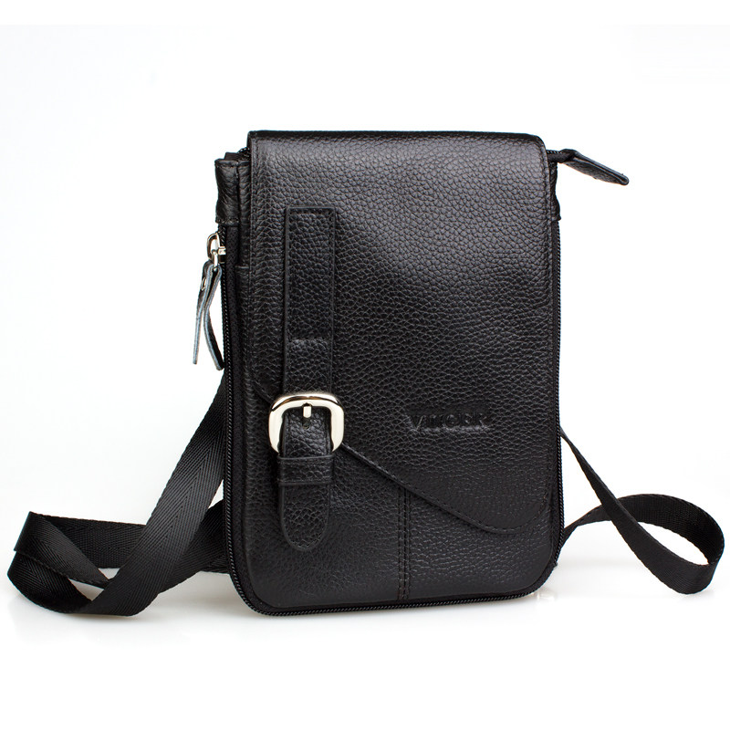 Men's Leather Shoulder Bag Cowhide Diagonal Small Satchel Bag Multifunctional Mobile Phone Waist Bag Wearing Belt Hanging Bag Sports Mini